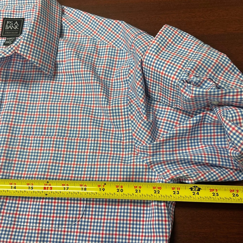 Jos A Bank Traveler Shirt Mens Large Tailored Fit Gingham Check Cotton Business - Picture 6 of 7